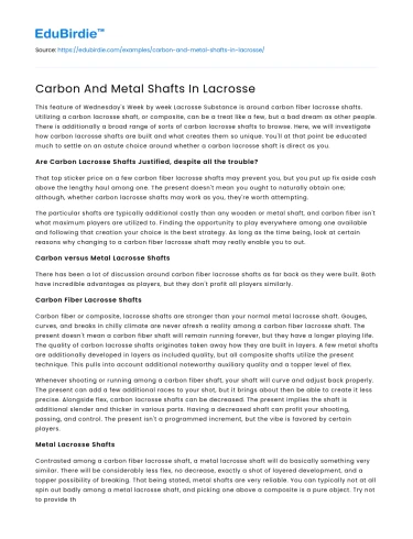 Comparative Analysis of Carbon and Metal Shafts in Lacrosse