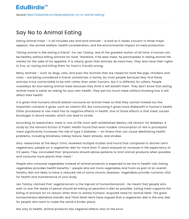 Say No to Animal Eating