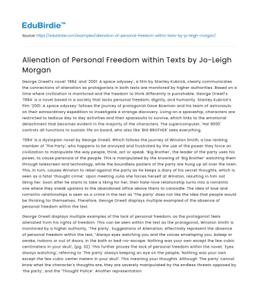 Alienation of Personal Freedom within Texts by Jo-Leigh Morgan
