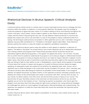 Rhetorical Devices in Brutus Speech: Critical Analysis Essay