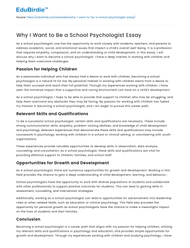 Why I Want to Be a School Psychologist Essay