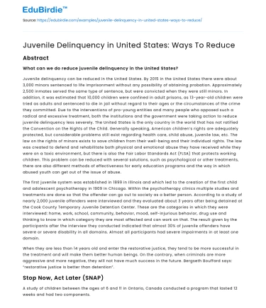 Combat Juvenile Delinquency in the U.S.
