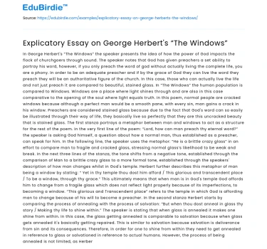 Explicatory Essay on George Herbert’s “The Windows”