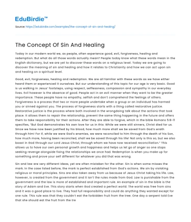 The Concept Of Sin And Healing