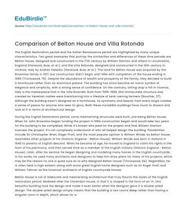 Comparison of Belton House and Villa Rotonda