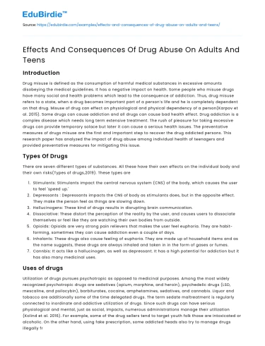 Effects And Consequences Of Drug Abuse On Adults And Teens