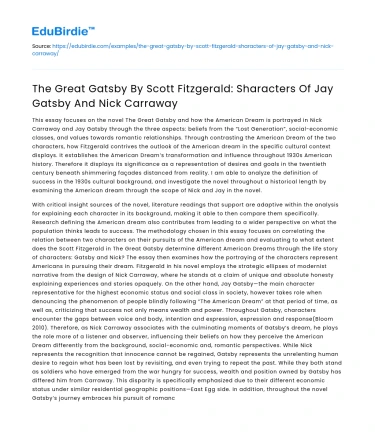 Characters of Jay Gatsby and Nick Carraway in The Great Gatsby