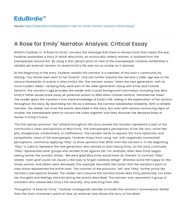 A Rose for Emily’ Narrator Analysis: Critical Essay