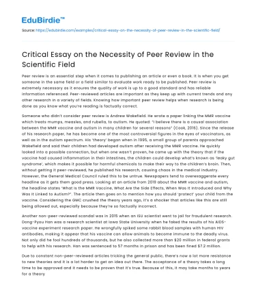 Critical Essay on the Necessity of Peer Review in the Scientific Field
