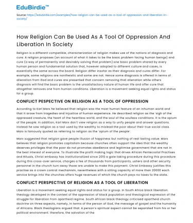 How Religion Can Be Used As A Tool Of Oppression And Liberation In Society