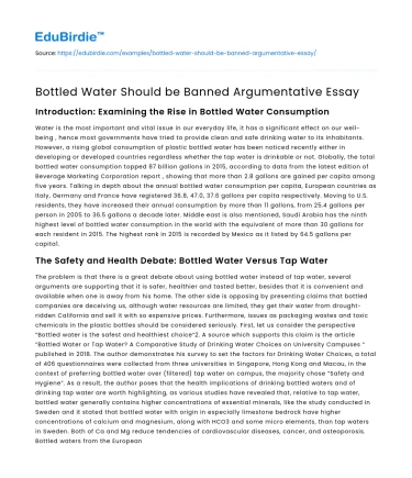 Bottled Water Should be Banned Argumentative Essay
