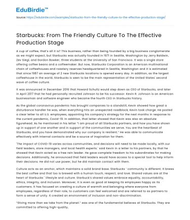 Starbucks: From The Friendly Culture To The Effective Production Stage