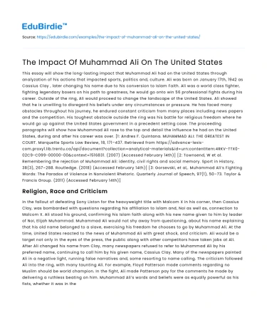 The Impact Of Muhammad Ali On The United States