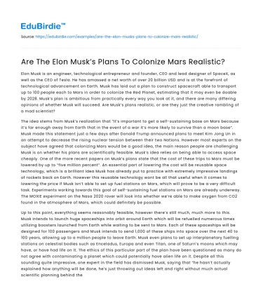 Are The Elon Musk’s Plans To Colonize Mars Realistic?