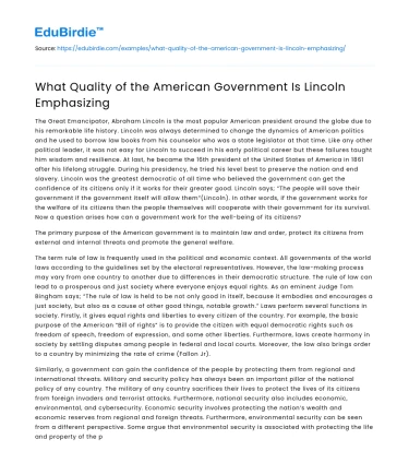 What Quality of the American Government Is Lincoln Emphasizing