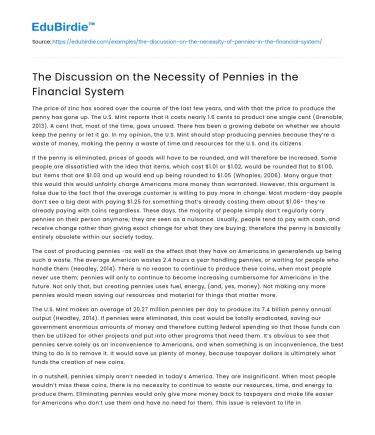 The Discussion on the Necessity of Pennies in the Financial System