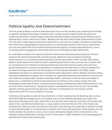 Political Apathy And Disenchantment
