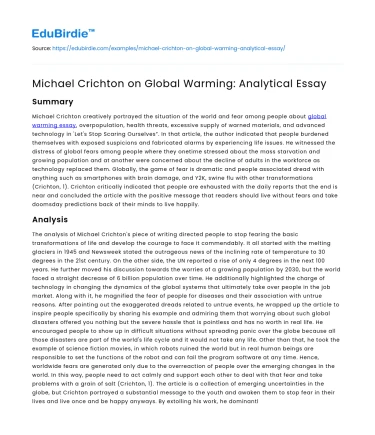 Michael Crichton on Global Warming: Analytical Essay