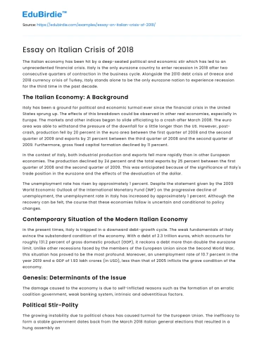 Essay on Italian Crisis of 2018