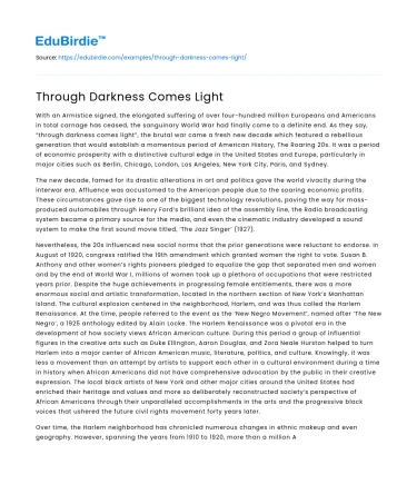 Through Darkness Comes Light