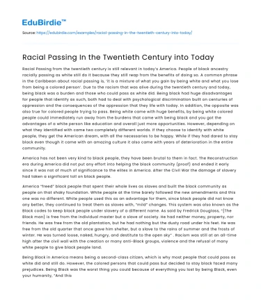 The Complex Legacy of Racial Passing: Twentieth Century to Today
