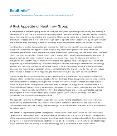 A Risk Appetite of Heathrow Group