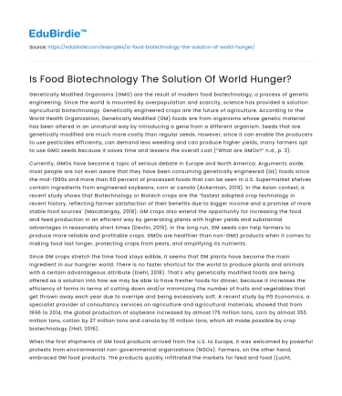 Is Food Biotechnology The Solution Of World Hunger?