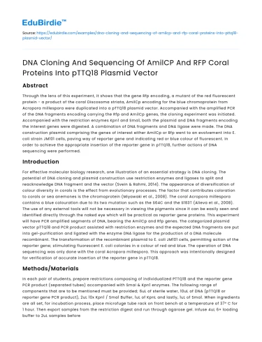 DNA Cloning and Sequencing of Coral Proteins into pTTQ18 Vector