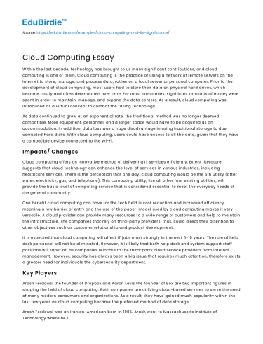 Cloud Computing Essay