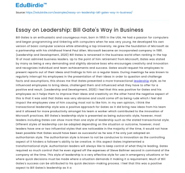 Essay on Leadership: Bill Gate’s Way in Business