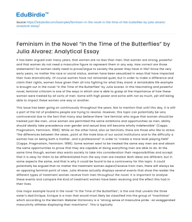 Analyzing Feminism in “In the Time of the Butterflies”