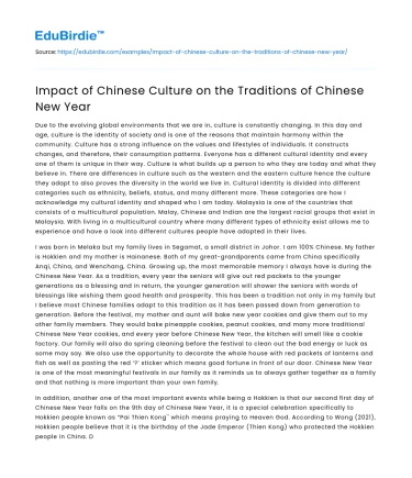 Impact of Chinese Culture on the Traditions of Chinese New Year
