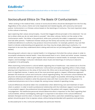 Sociocultural Ethics On The Basis Of Confucianism