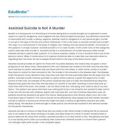 Assisted Suicide Is Not A Murder