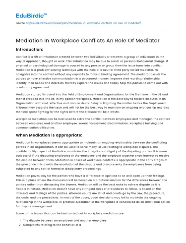 Mediation In Workplace Conflicts An Role Of Mediator