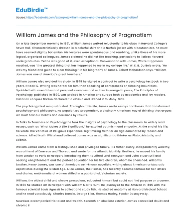 William James and the Philosophy of Pragmatism