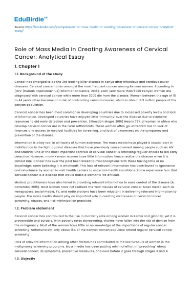Mass Media’s Role in Cervical Cancer Awareness: Analysis