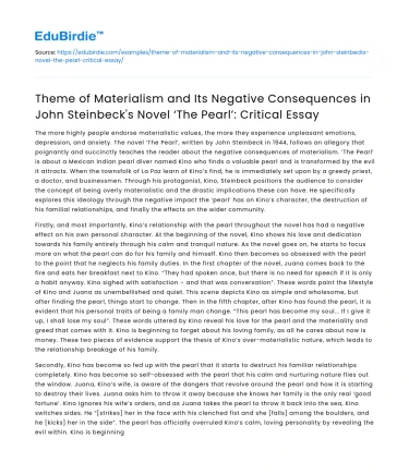 Materialism’s Negative Impact in ‘The Pearl’