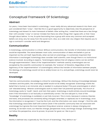 Conceptual Framework Of Scientology
