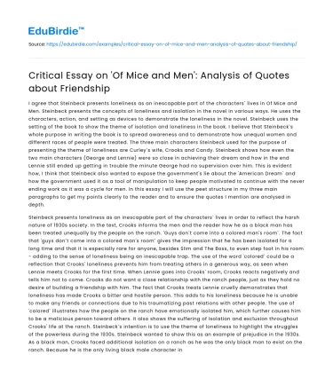 Of Mice and Men’: Analysis of Quotes about Friendship