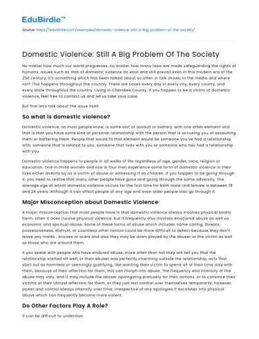 Domestic Violence: Still A Big Problem Of The Society