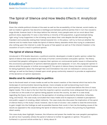 The Spiral of Silence and How Media Effects It: Analytical Essay