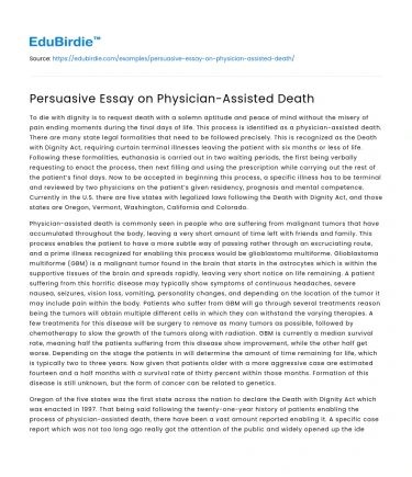 Persuasive Essay on Physician-Assisted Death