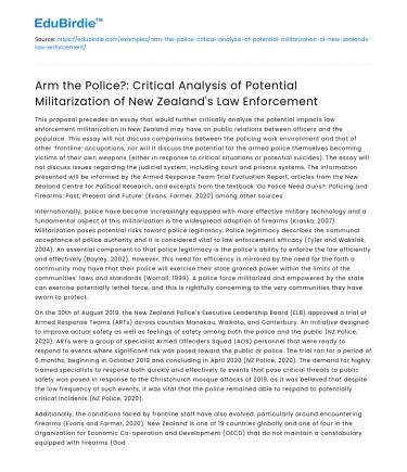Potential Militarization of New Zealand’s Police: A Critical Analysis