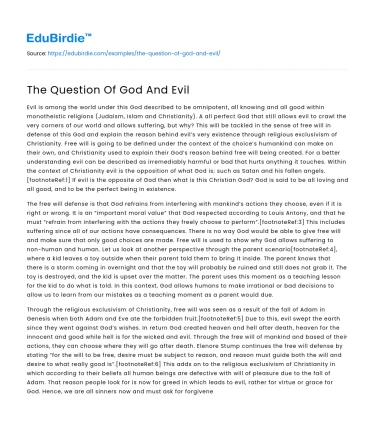 The Question Of God And Evil