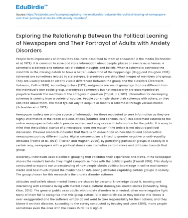 Political Leaning of Newspapers and Adults with Anxiety Disorders