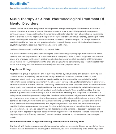 Music Therapy As A Non-Pharmacological Treatment Of Mental Disorders