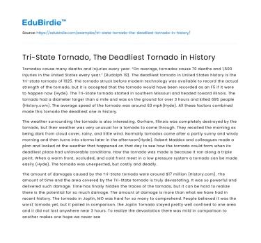 Tri-State Tornado, The Deadliest Tornado in History