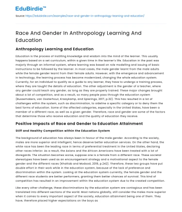 Race And Gender In Anthropology Learning And Education