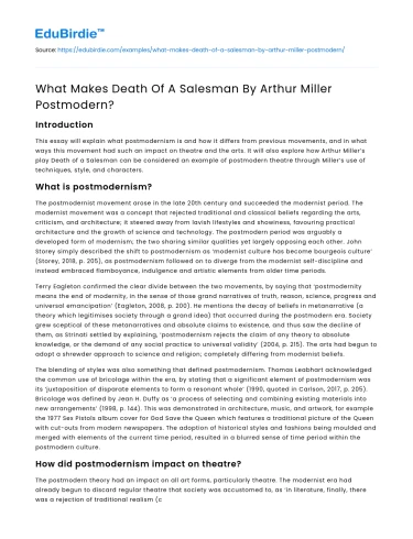 What Makes Death Of A Salesman By Arthur Miller Postmodern?